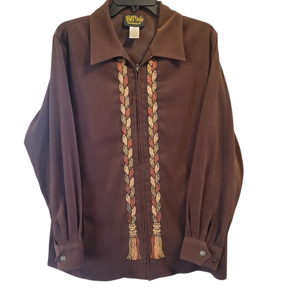 Vintage Bob Mackie Wearable Art Zip Up Shacket Shirt Jacket